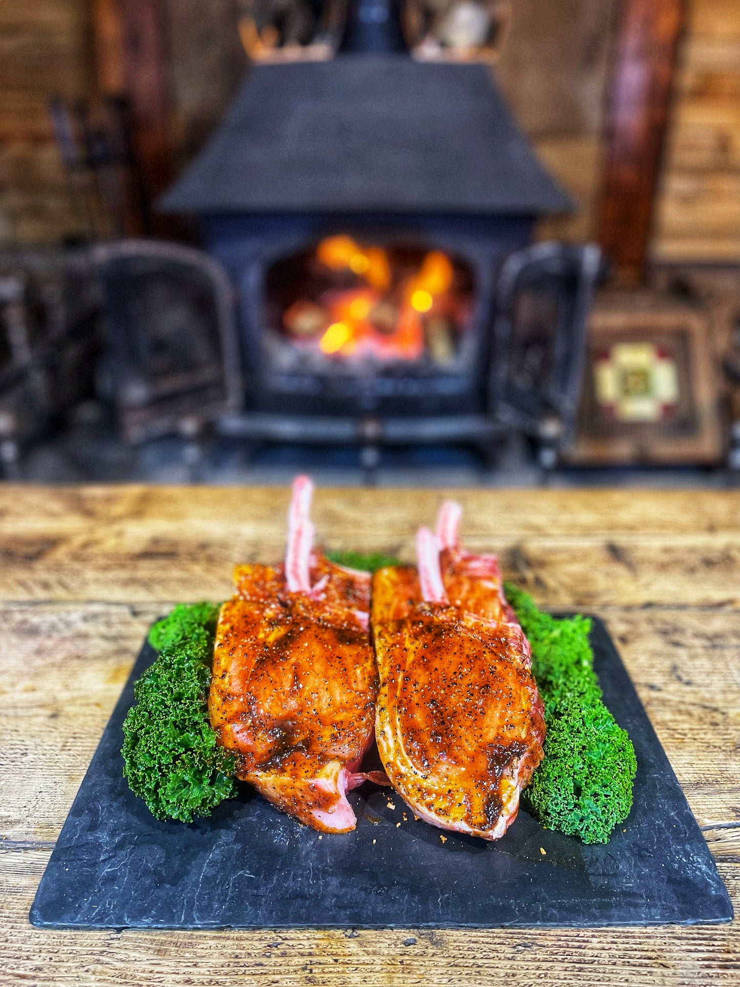 Black Garlic Tomahawk Pork Steaks